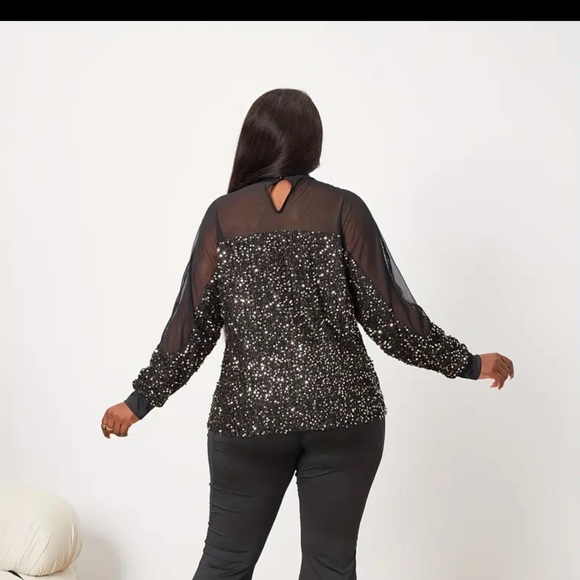 NIP Elegant Plus Size Women's Solid Sequin Top - Long Sleeve Round Neck, PTP 22” - Picture 9 of 12